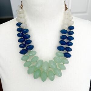 Chunky navy, seafoam, and white beaded multistrand dramatic statement necklace